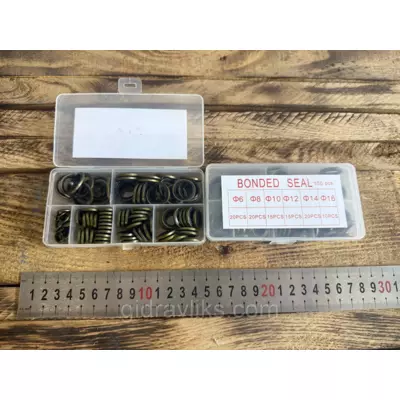 Набір кілець сталь + гума для гідравліки (Ø 6–16 мм, 100 шт.)